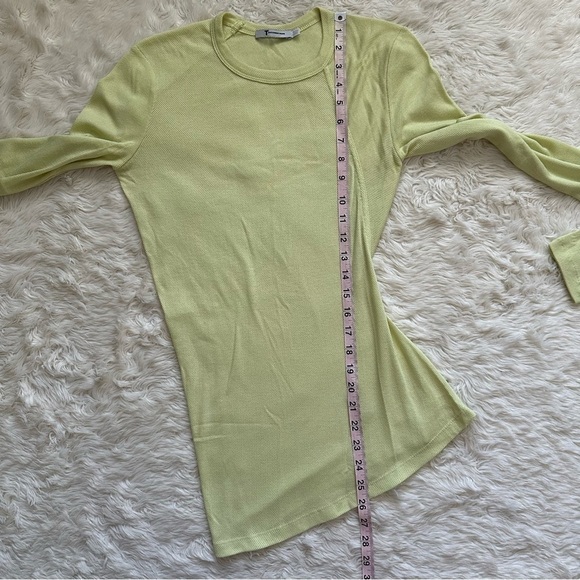 T Alexander Wang Top Asymmetrical Crewneck Long Sleeve Tee Mesh Neon Yellow S - Picture 10 of 11